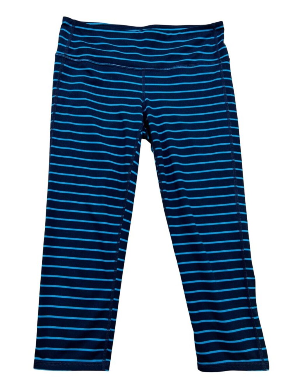 Athleta Womens Chaturanga Striped Capri Leggings Size Small Navy Blue Activewear